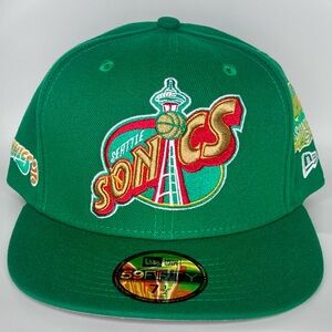 New Era Seattle Sonics Green Fitted Hat with Red & Gold Logo